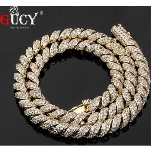 GUCY 10MM Men Zircon Curb Cuban Link Necklace Hip hop Jewelry Gold Silver Color Thick Heavy Copper Material Iced CZ Necklace