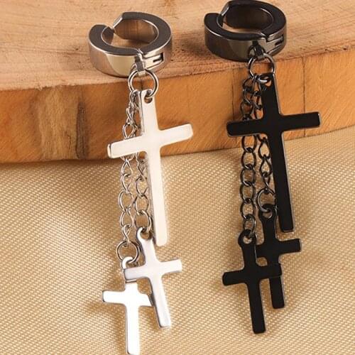 1Pc Punk Earrings Cross Pendant Dangle Long Drop Chain Tassel Titanium Steel Women Men Jewelry Charms Brincos Hanging