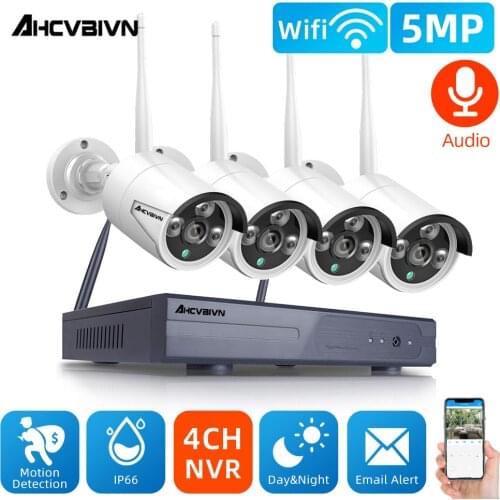 CCTV WIFI Security Monitoring Camera System 5MP 4 Channel Wireless NVR Kit Outdoor WIFI IP Surveillance Camera System Set 4CH