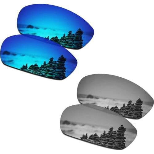 SmartVLT 2 Pairs Polarized Sunglasses Replacement Lenses for Oakley Blender Ice Blue and Silver Titanium
