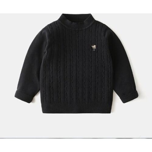 Baby Boy Solid Color Sweater, Children Long Sleeve Round Neck Pullover Autumn and Winter Top