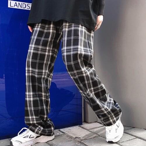 Streetwear Men Women Korean Black Plaid Casual Pants 2021 Mens Fashion Harajuku Harem Pants Male Hip Hop Checkered Trousers 2XL