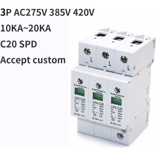 C20-3P 10KA~20KA ~275V 385V 420V AC SPD House Surge Protector Protective Low-voltage Arrester Device 2P+N Lightning protection