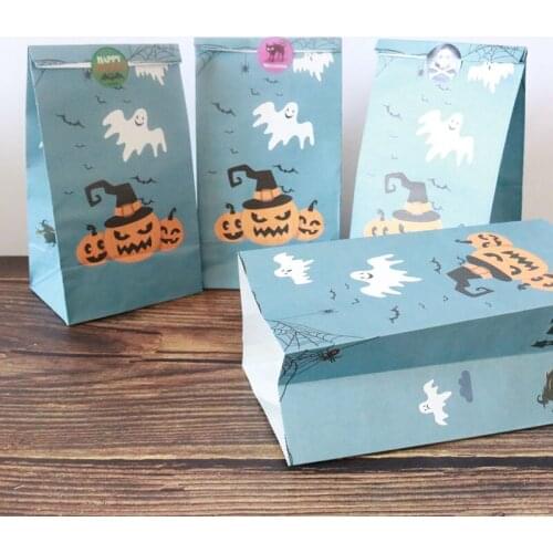 Halloween Party Kraft Cookie Paper Bags Blue Gift Box Packaging Candy Bag Gift & Wrapping Party Supplies Holloween Decorations