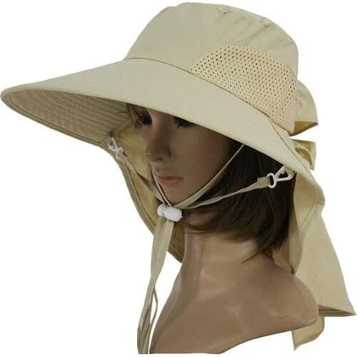 Lady Fishing Hats Large Brim 99.9% UV Block Sun Protection Heat Insulation Female Girl Outdoor Waterproof Beach Travel Cap-Khaki