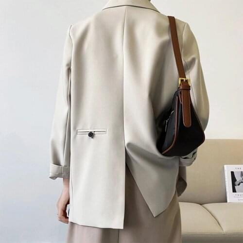 Double Breasted Oversized Black Blazer Womens 2021 Spring Autumn Drape Solid Color Loose Suit Jacket Office Lady Work Wear