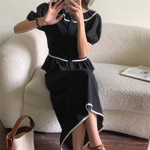 Alien Kitty Chic Elegant Retro Loose Shirts Summer Two-Piece Suits Age-Reducing 2021 New Ruffles Women High Waist Skirts Sets