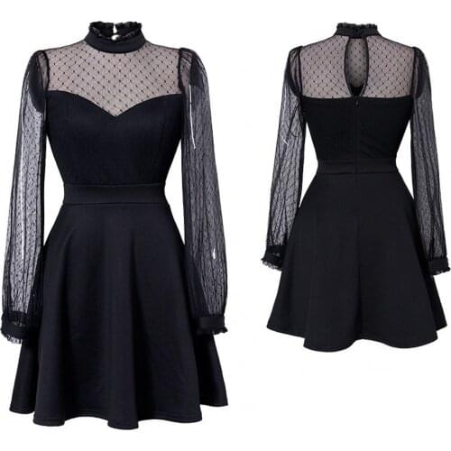 2021 Fashion New Elegant Womens Lace Dress French Dress Web Celebrity Base Jumping Night Club Lantern Sleeve Gauze Net Dress