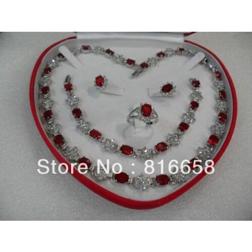 Womens jewelry Ruby Earring Bracelet Necklace Ring set