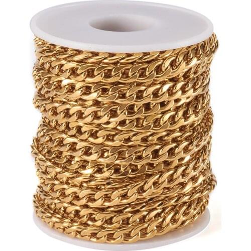 1roll 304 Stainless Steel Curb Chains Unwelded 6mm Metal links chains for DIY Handmade Neckalce Bracelet Jewelry Findings Golden