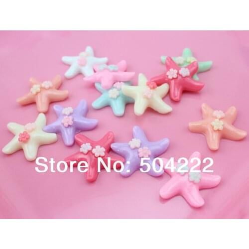 120pcs assorted resin star starfish 28mm w/little flower DIY flatback handicraft project supply for jewelry making medium size