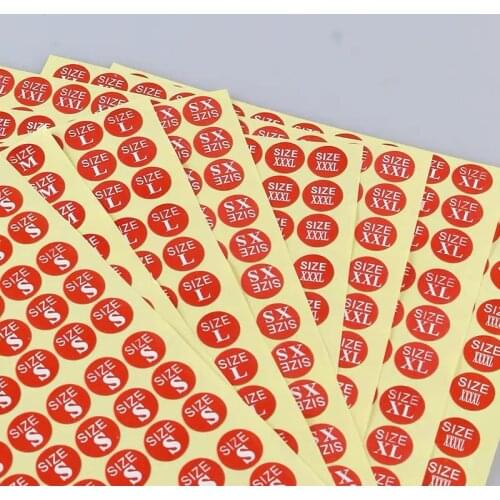 1980pcs/PACK Size stickers 13MM Round apparel XS S M L XL XXL XXXL XXXXL label stickers red color