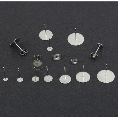 200pcs 3 4 5 6 8 10 12mm Stainless Steel Blank Post Flat Earring Stud Base Pins For DIY Jewelry Making Cameo Cabochon Settings