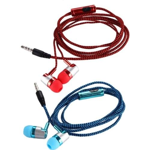 2x H-169 3.5mm MP3 MP4 Wiring Subwoofer Braided Cord, Universal Music Headphones with Wheat Wire Control(Blue&Red)