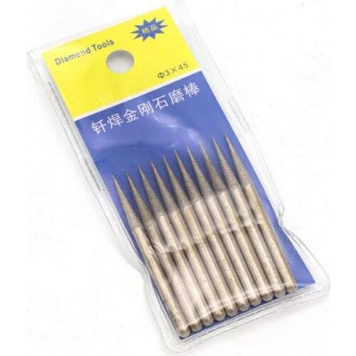 5pcs 3mm Shank Brazed Diamond Rotary Burr Sharp Needle Grinding Head For Dremel Accessories Rotaey Tools 2.1/3.0mm