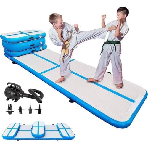Air Track Gymnastics Air Track Tumbling Mat for Gymnastics Martial Arts Cheerleading Tumble Track with Pump Blue 4pcs+1 pump