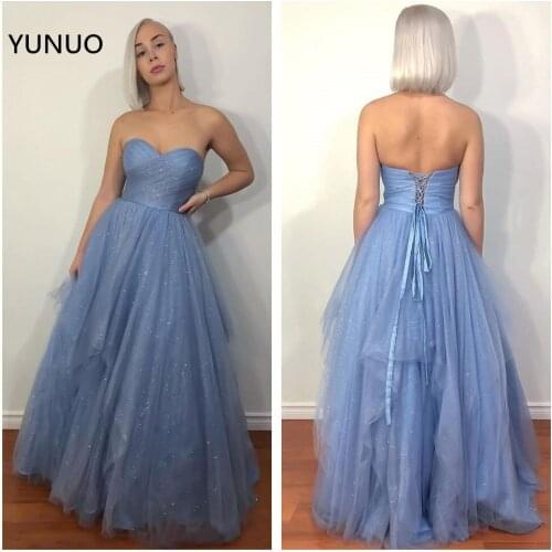 YUNUO Sparkly Sequins Tulle Evening Dresses Sweetheart Long Robe De Soiree A Line Party Formal Gowns Sleeveless Prom Dresses