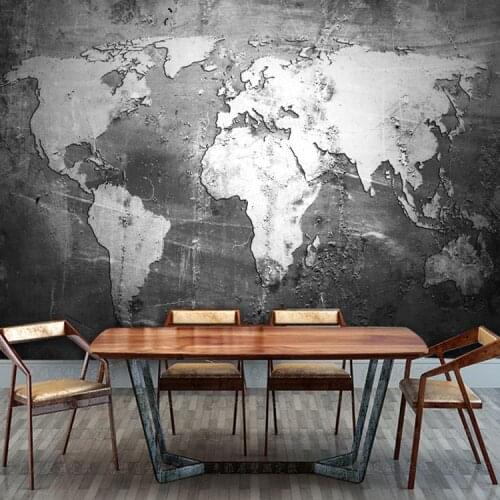 Bacaz Large 3d Murals World Map Papel Murals Cement 3d Wall Photo Mural Wallpaper for Bar Coffee Room 3d wall Murals Wall paper