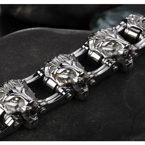 New fashion steel lion head bracelet stainless steel bracelet chain bracelet men 's bicycle
