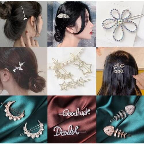 Crystal letters hair clips hair accessories Elegant Shining Crystal Wing Fork Simple Hairpins Sweet Headband Hair Clips