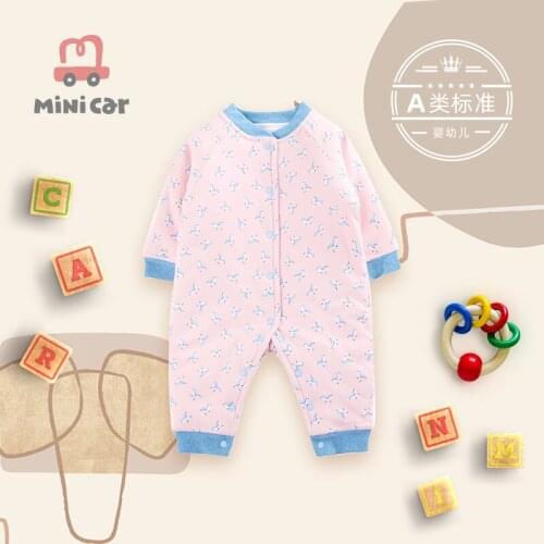 New born baby open file one-piece Romper girl babys warm outdoor clothes with cotton in early autumn and early winter