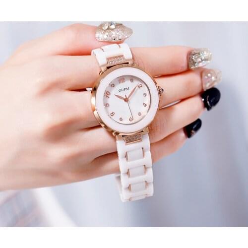 OUPAI Luxury Diamond Ceramic Watch Women Simple Original Design White Ceramic Lady Watch Students Waterproof Ins popular Watch