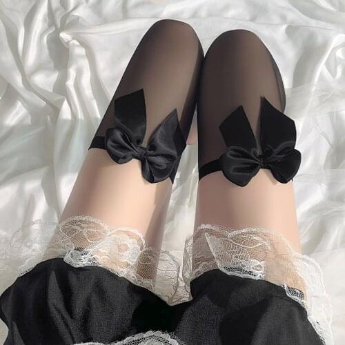 Kawaii Lolita Princess Bow Stockings Girls Anime Cosplay Knee High Long Medias Women Sexy Thin Transparent Underwear