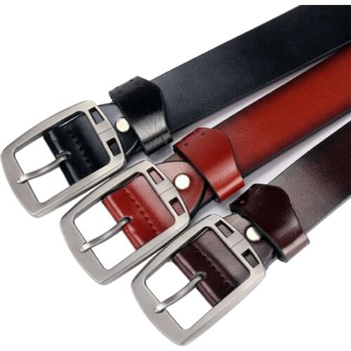 CKobj Cowhide Mens Premium Belt Mens Business Belt New Fashion Classic Retro Pin Buckle Leather Belt For Men