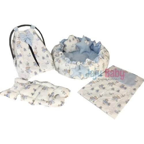 Jaju Baby Blue Bear Pattern Set Design Luxury Play Mat Babynest , Maternal Baby Bed, Retractable Play Mat
