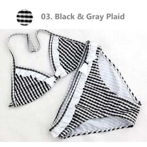 Girls 2 Pieces Swimsuit with Blue/Red/Gray Plaid Kids Bikini Set 8-16Y Children Swimwear Children Bathing Suit Teen Sandy Wear