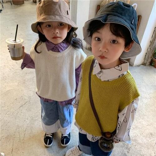 Childrens Vest Autumn 2021 New Solid Color Simple Knitting Boys and Girls Korean Casual Vest Children Vest