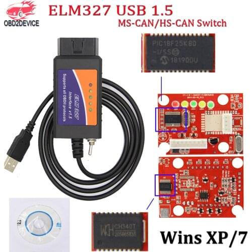 V1.5 Elm327 USB Diagnostic Scanner PIC18F25K80 CH340 forFord forscan Elmconfig scanner elm327 usb 1.5 HS CAN/MS CAN Switch