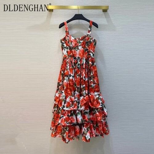 DLDENGHAN Sexy Backless Bohemian Sling Dress For Women Square Collar Sleeveless Flower Print Summer Dresses Fashion Female New