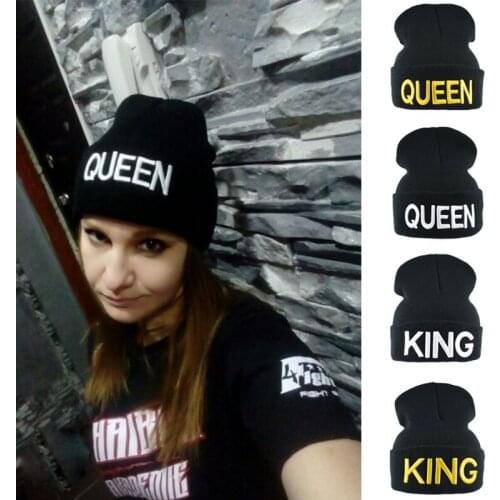 Lovers Street Hat Embroidery KING QUEEN Letter Women Men Beanie Cap Spring Winter Knitted Warm Hats