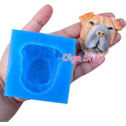 DYL609 52.4mm x 46.4mm Sharpei Dog Head Silicone Mold Fondant Cake Decoration Craft Resin Clay Art Candy Chocolate Soap Candle