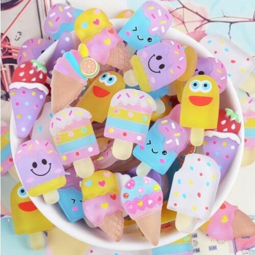 10pcs/lot Resin Cartoon Ice Cream Flat back Cabochons Scrapbooking Embellishment DIY Cute unicorn Accessories Decoration