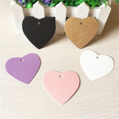 100 Pcs 5.6x5.6cm Heart Shape Kraft Paper Cardboard for Jewelry Wedding Candy Cake Carrying Cases Price Tag Packing Hang Tags