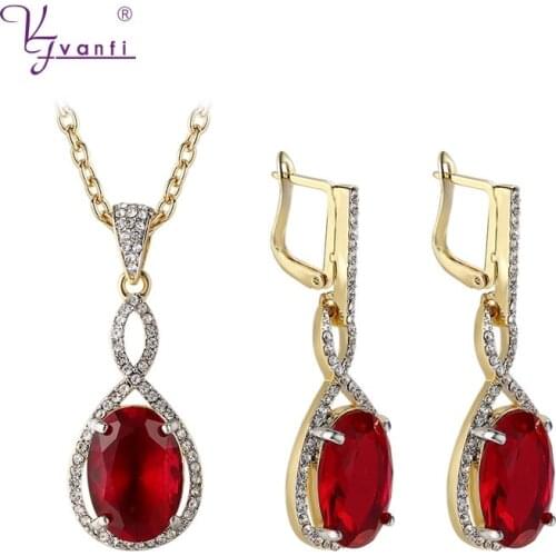 Kfvanfi Jewelry Wedding Classic Simulation Red Blue Black Crystal White Gold Color Pendant Earrings For Women Gift