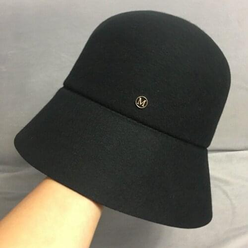 Classical Black Warm Wool Cap Outdoor Cloche Round Bucket Winter Hat Women Floppy Felt Hat 1920s Fedora Fishing Hunting Hat Sun