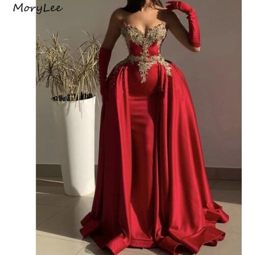 Red Prom Dresses Sweetheart Sleeveless Satin Lace Crystal Mermaid Prom Dresses With Zipper Back vestidos de fiesta de noche