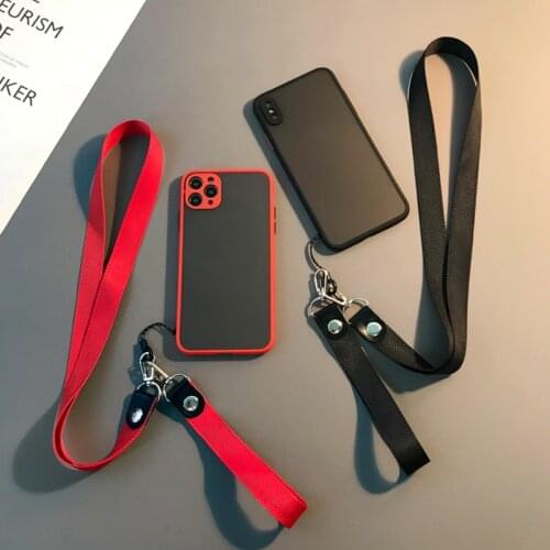 Matte Case For iPhone 11 12 Pro Max Mini X XS XR 7 8 6s Plus SE 2020 Luxury Cover With Lanyard Neck Strap Phone Accessories