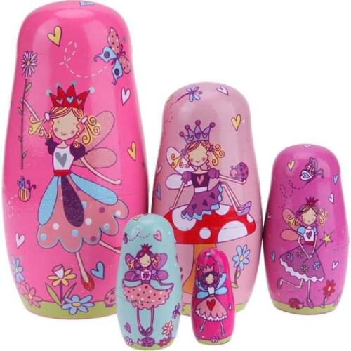 5pcs/Set Basswood Russian Matryoshka Dolls Fantasy Pink Angel Wooden Nesting Dolls Girls Woodcraft Toy Gift