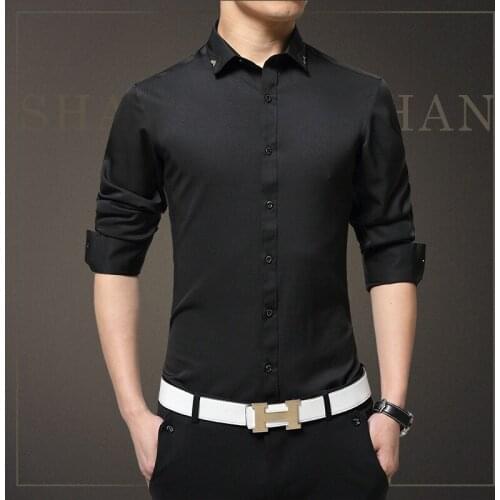 2018 Spring Autumn Cotton Silk Dress Shirts High Quality Mens Long Sleeve Casual Shirt Male Slim Fit Social Shirts