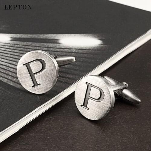 Hot Sale Letters P of an alphabet Cufflinks For Mens Antique Silver plated Round Letters P cuff links Men shirt cuffs Cufflinks