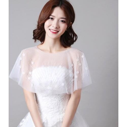 Bride Shoulder Tassels Crystal Bead Cover Shoulder Shawl Wedding Jacket Cape Bolero Shrug Shrugs Capes Tulle Bridal Accessories