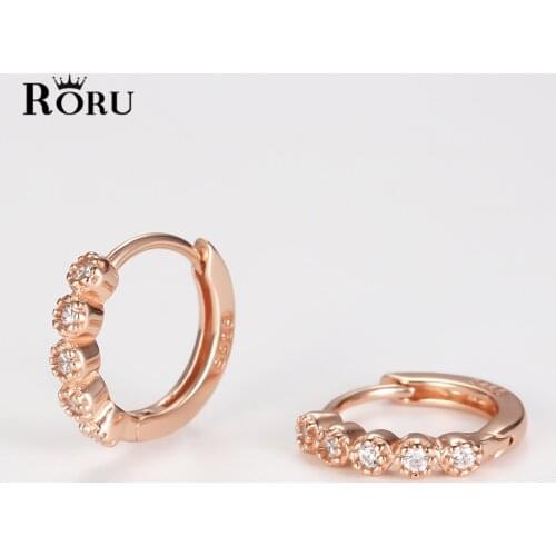 Small Hoop Real 925 Sterling Silver Earrings Round Zircon Rose Gold for Women Luxury Jewelry Accessoires Party Birthday Gifts
