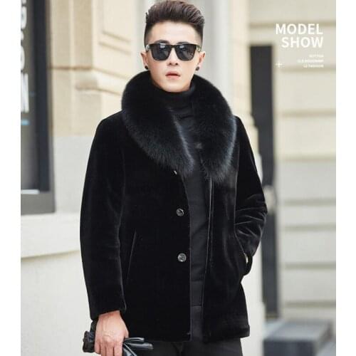 Autumn Single-breasted faux mink fur leather jacket mens winter warm fur leather coat men loose jackets jaqueta de couro B121