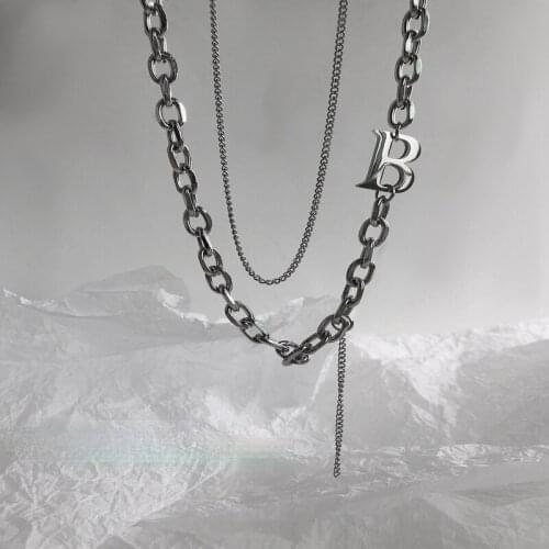 U-Magical High Street Hollow Letter B Asymmetry Chokers Necklace for Women Metal Chunky Chain Stainless Steel Necklace Jewelry