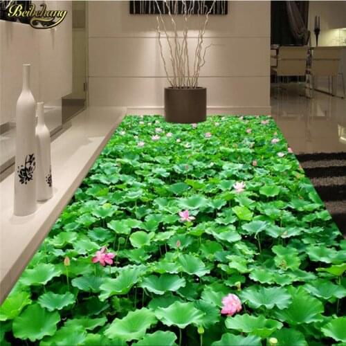 Beibehang Custom Photo Wallpaper Floor Painting 3D Lotus Flower Pool Pond Plant Floor papel de parede