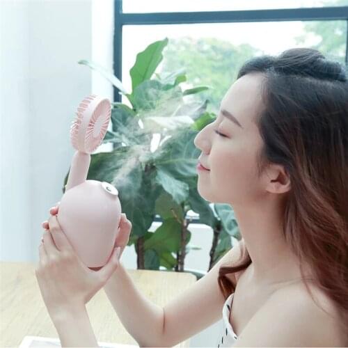 Portable Mini Air Humidifier USB Car Mist Maker Aroma Essential Oil Diffuser Air Cooling Purifier with LED Light Handheld Fan